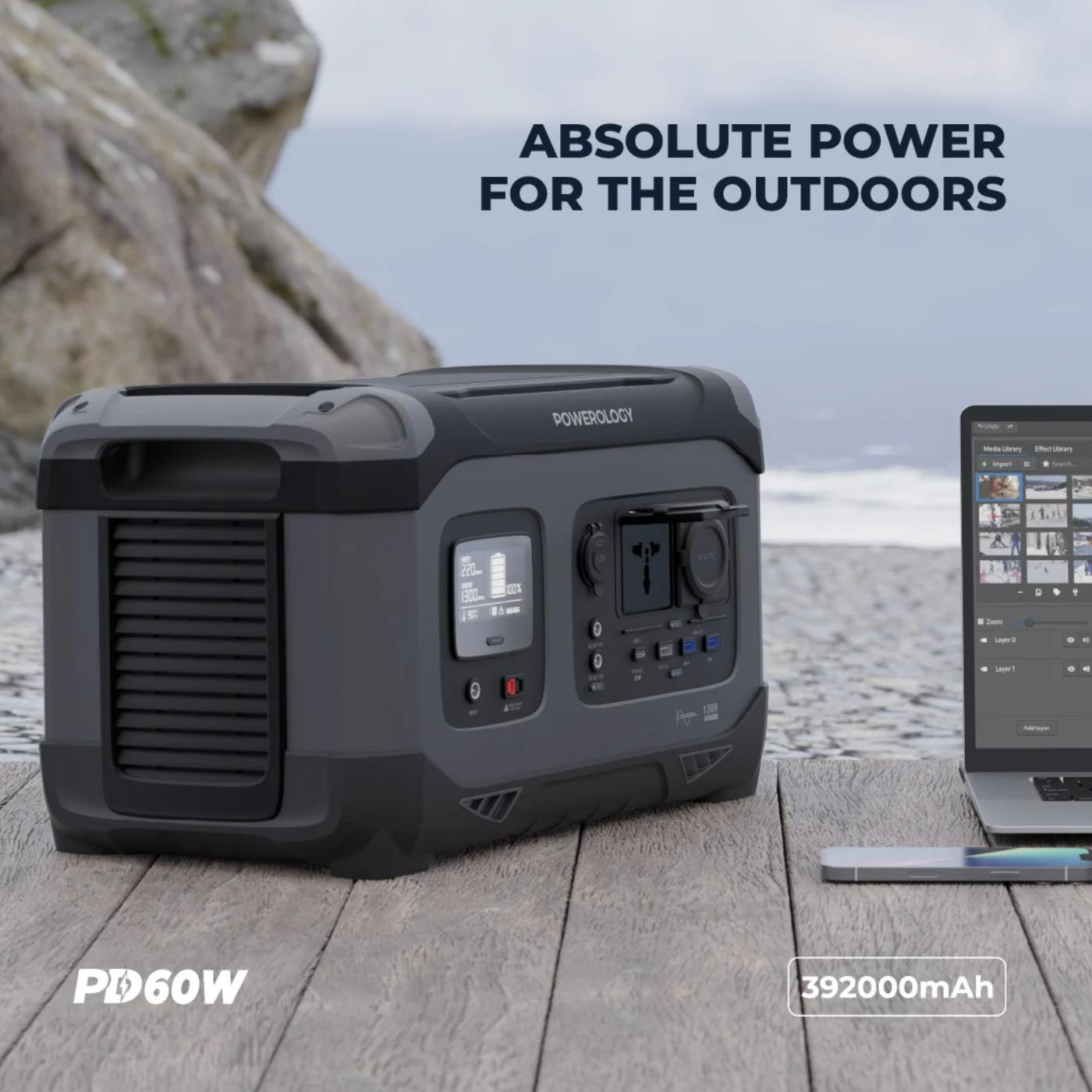 Powerology 392000mAh Power Generator with 1300W Output and 60W USBC