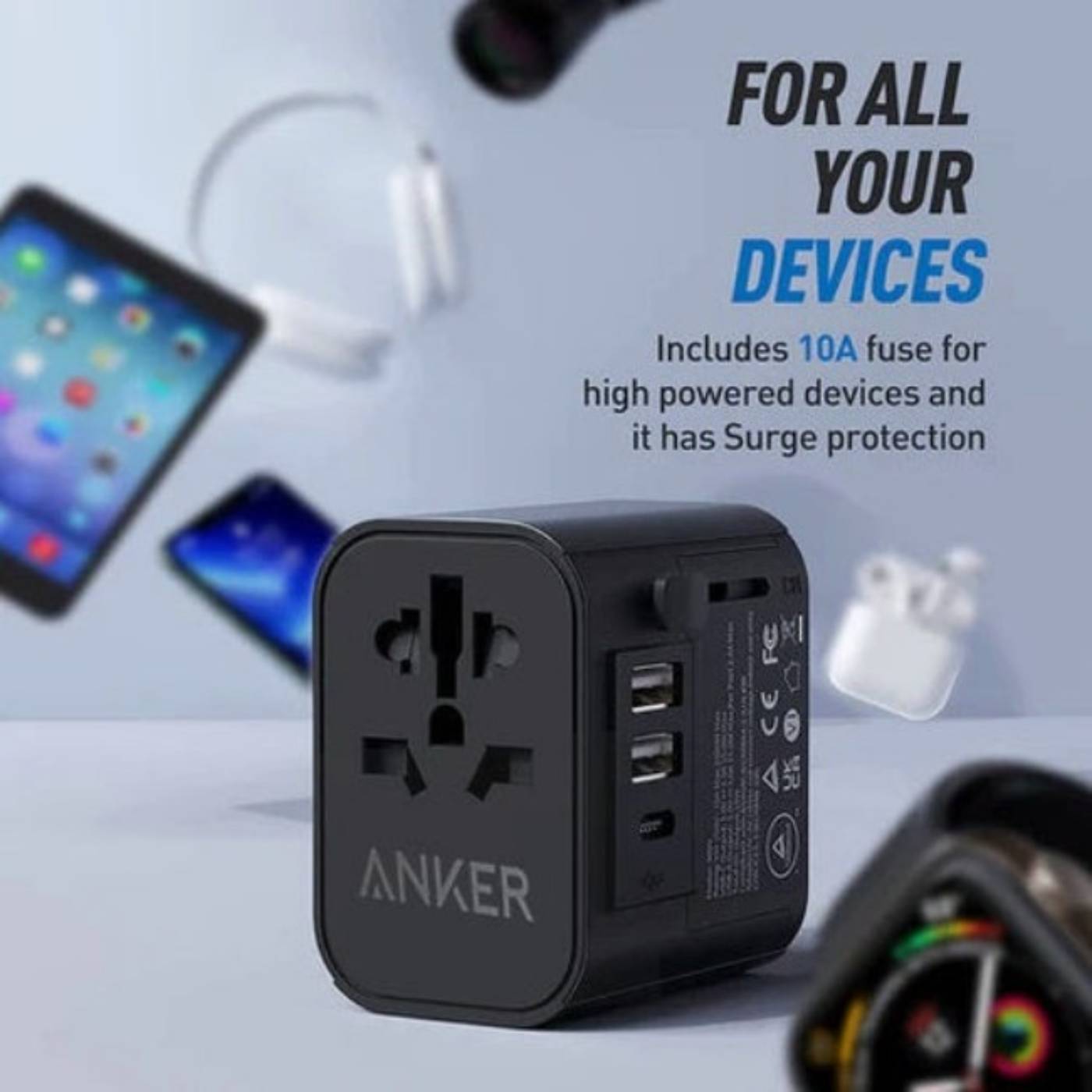 thumbnail image 2 of Anker Portable Outlet Extender With 2 AC Outlets & 30W USB-C (Foldable Plug, White) 2 of 6
