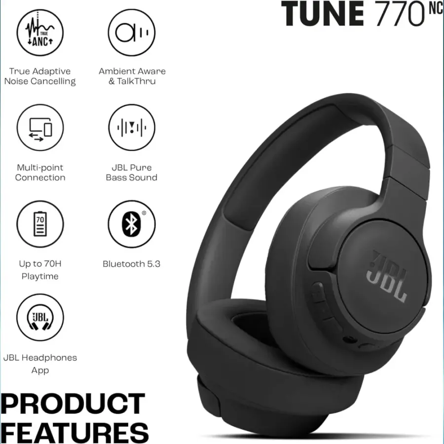 JBL Tune 770NC Adaptive Wireless Cancelling Headphones Noise Ear Over