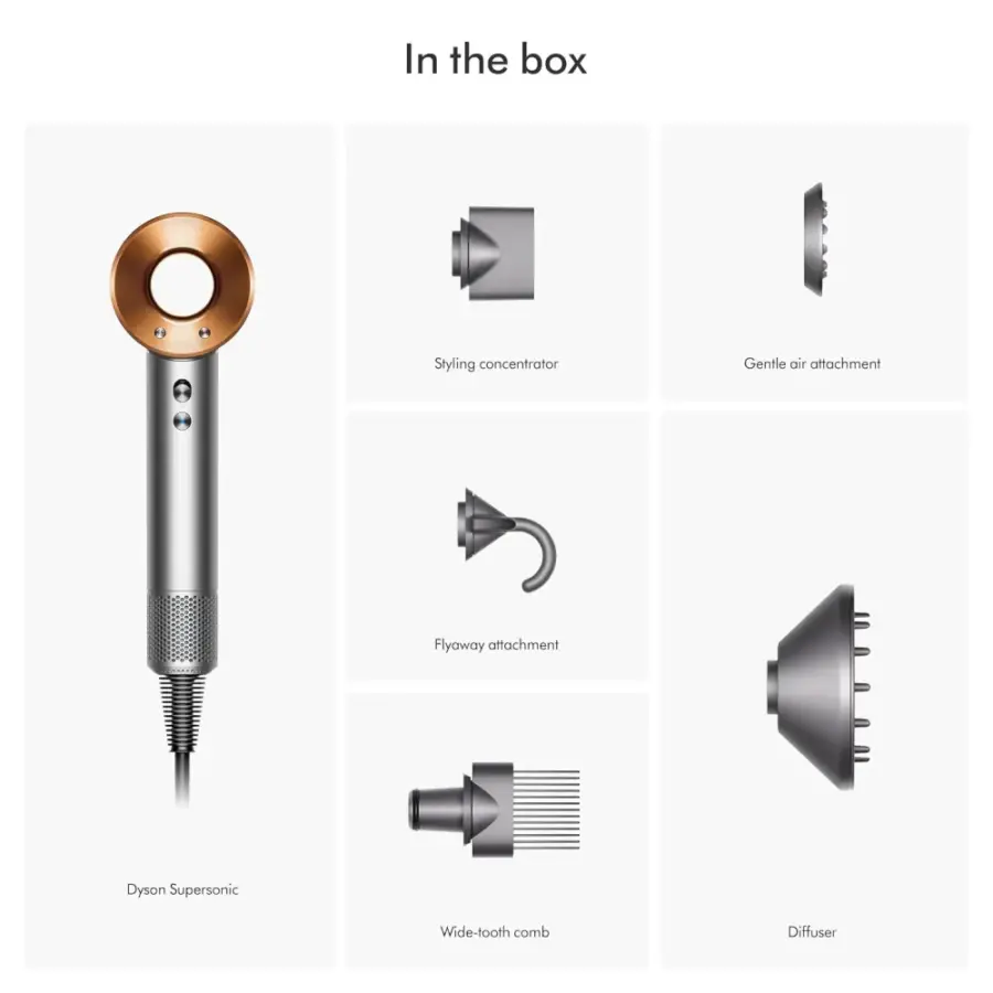 Dyson Supersonic Hairdryer HD08 With 5 Attachments - Nickel