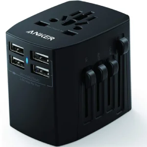 Anker Universal Travel Adapter With 4 USB Ports - Black